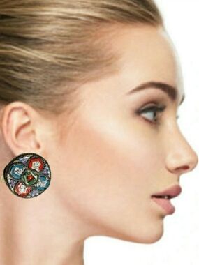 Vintage Micro Mosaic Italy Clip Earrings